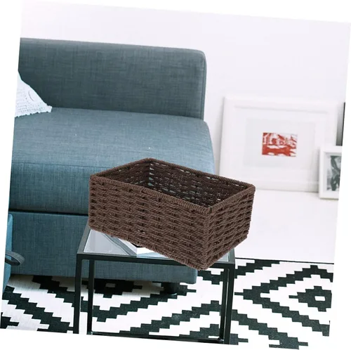 Miniatura 8 de Caja de almacenamiento rectangular de café, madera y ratán, 8.72x6.09x3.54 pulgadas