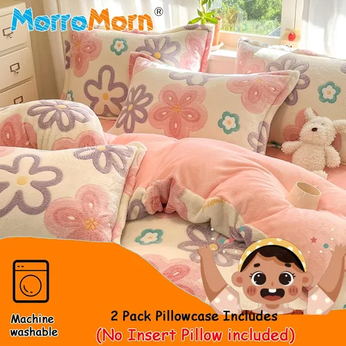 Miniatura 5 de MorroMorn Fundas de Almohadas Decorativas Florales, 2 Paquetes Fundas de Almohadas de Felpa Tamaño Estándar, Fundas de Almohadas Suaves y Peludas