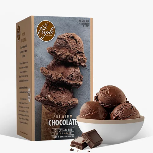 Triple Scoop - Mezcla de helado de chocolate prémium para hacer helados. Simple, fácil, delicioso. De mezcla gourmet a máquina en 5 minutos, hace 2