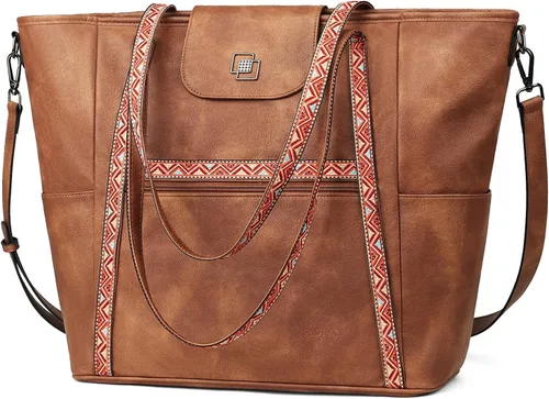 FADEON Bolso Grande para Laptop de Cuero para Mujer, Bolso de Mano de Diseño, Mochila de Viaje a la Moda, Bolso de Hombro