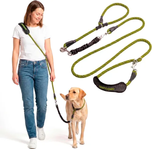 Miniatura 18 de Correa doble premium para dos perros, absorción de golpes, antitirón, doble correa para razas medianas y grandes con accesorio de correa doble