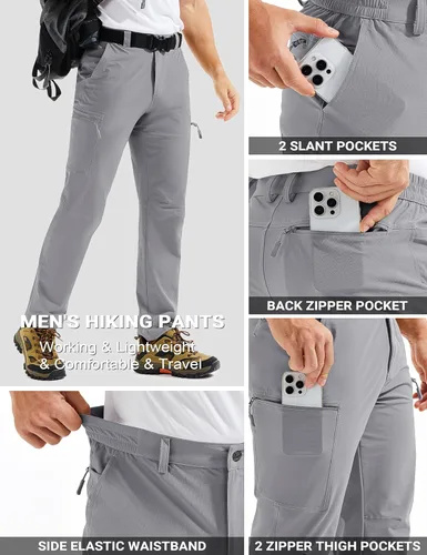 Miniatura 5 de TACVASEN Pantalones cargo de senderismo para hombre con 6 bolsillos, ligeros, resistentes al agua, de secado rápido, pantalones de viaje