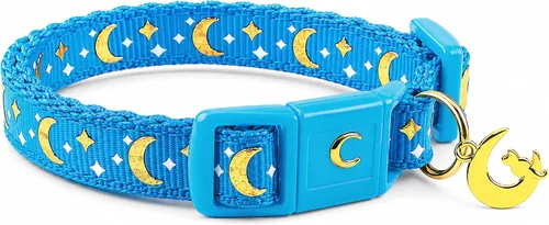Miniatura 8 de waaag - Collar de seguridad para gato, con diseño de lunas y estrellas doradas, brilla en la oscuridad