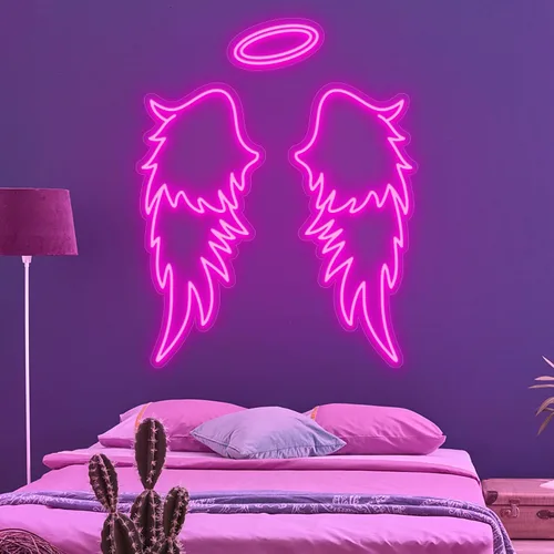 Miniatura 2 de Alas de ángel con halo, letreros de neón de alas de ángel para decoración de pared, luz de neón para bodas, fiestas, bares, salones, dormitorios