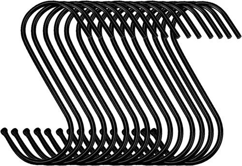 Paquete de 30 ganchos negros en S de acero para colgar ganchos en S resistentes de metal para ollas de cocina, ganchos de armario para colgar