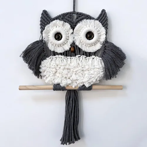 TBACW Tapiz colgante de pared con diseño de búho – Arte de pared bohemio tejido a mano para sala de estar, dormitorio, decoración del hogar (búho