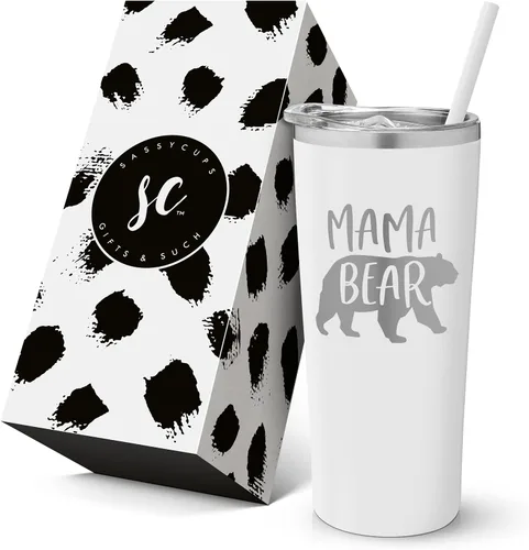 Taza de viaje de acero inoxidable con aislamiento al vacío con tapa, popote y día de la madre, regalo para la nueva mamá, el mejor regalo para mamá,