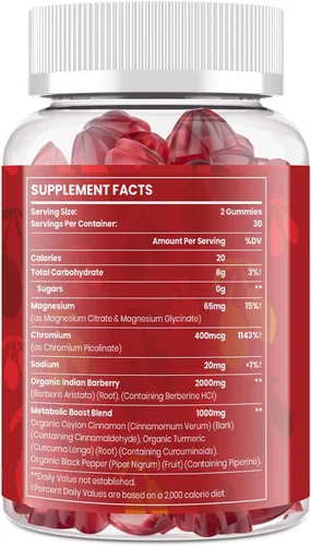 Miniatura 8 de Gomitas de suplemento de berberina de 2000 mg – Mezcla de bienestar de alta potencia con canela de Ceilán, cúrcuma, magnesio y cromo, veganas, sin