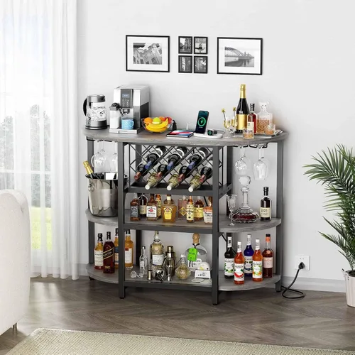 Miniatura 7 de Zarler Carrito de bar con toma de corriente fácil de montar, gabinete de bar LED para el hogar, para licor, 47.3 pulgadas de largo x 15.8 pulgadas