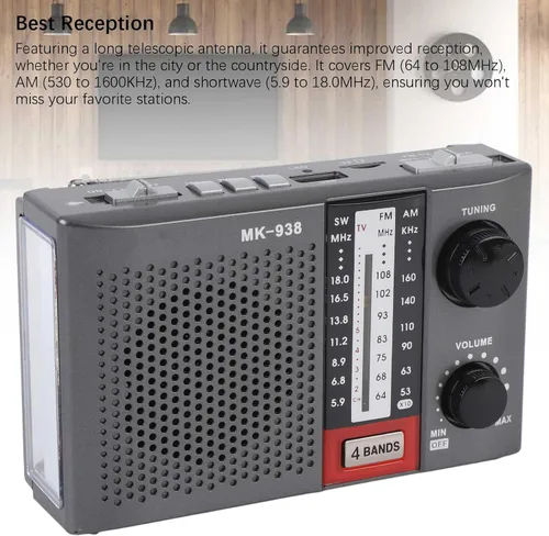Miniatura 5 de Radio portátil AM FM para personas mayores, estéreo AM FM SW bandas completas Radio vintage con antena, perilla de sintonización grande, linterna