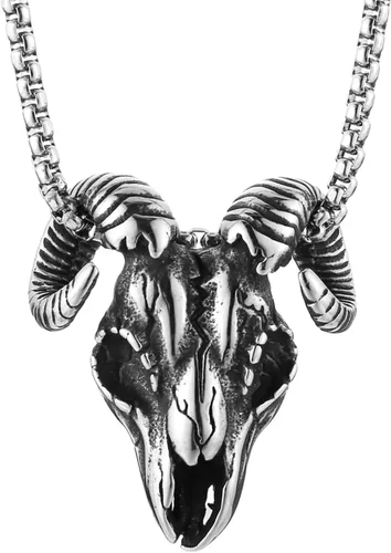 AsAlways Demon Satan Necklace for Men Stainless Steel Retro Gothic Baphomet Goat Head Skull Pendant Necklace Jewelry Gift