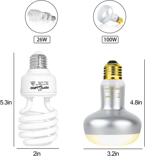 Miniatura 6 de REPTI ZOO Paquete combinado de lámpara de calor para reptiles con doble lámpara de reptil, luz intensa de 100 W, lámpara de calefacción de luz