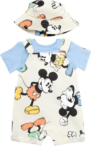 Miniatura 30 de Disney Conjunto de 3 piezas de overoles cortos de rizo francés para bebé, camiseta y sombrero, tallas de recién nacido a bebé (0-24 meses)