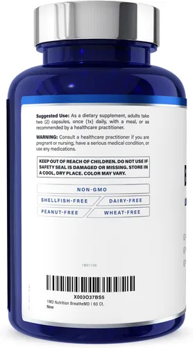 Miniatura 7 de 1MD Nutrition BreatheMD Suplemento de apoyo pulmonar y respiratorio Promueve un sistema inmunológico saludable con saúco, cromo y NAC 60