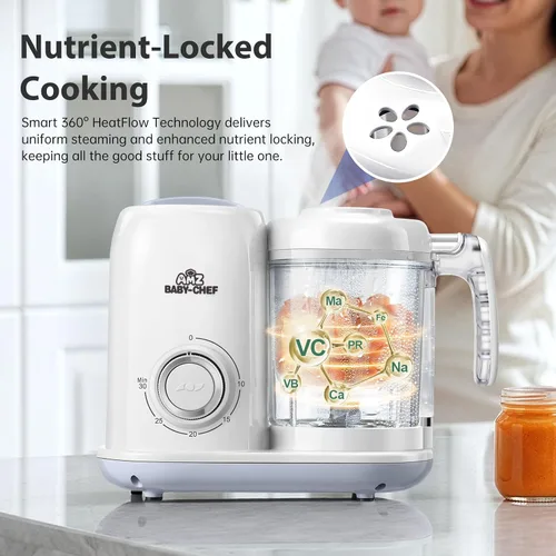Miniatura 4 de AMZBABYCHEF Fabricante de Alimentos para Bebés, Procesador de Alimentos para Bebés y Vaporizador 4 en 1, Mezclador de Puré, Fabricante de Puré