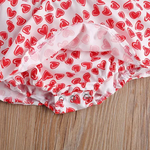 Miniatura 5 de Mono para bebé niña de San Valentín con mangas sin espalda y estampado de corazón con diadema