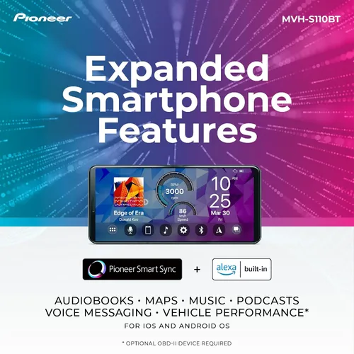 Miniatura 4 de Pioneer MVH-S110BT Receptor de medios digitales 1-DIN estéreo para automóvil, Bluetooth, entrada USB, salida de 50 W x 4, radio AM/FM, compatible