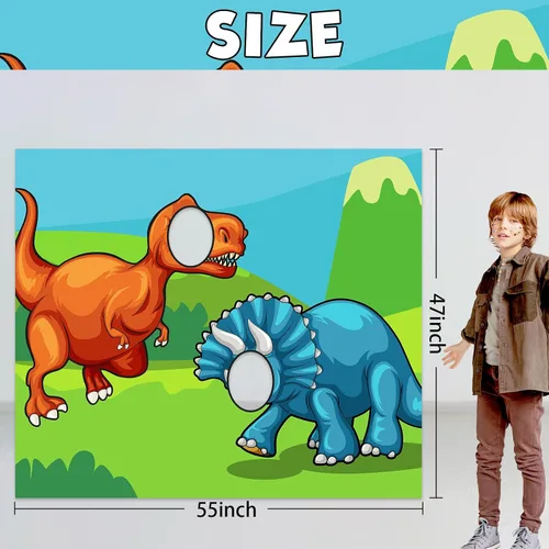 Miniatura 2 de Lindo cartel de caricatura de dinosaurio Triceratops telón de fondo de cara de T-Rex juego de fiesta de juego de selva temática de dinosaurios