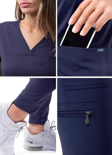 Miniatura 5 de Adar Pro - Conjunto de ropa quirúrgica con mejora de movimiento para mujer blusa médica con cuello en V y pantalón médico deportivo y para yoga