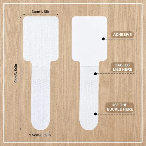 Miniatura 2 de 100 bridas de para cables, correas autoadhesivas para organizar cables de escritorio, organizador de cables ajustable para escritorio, hogar, Blanco