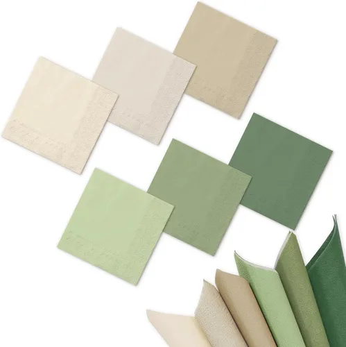 Whaline 120 Servilletas de Cóctel Verde Salvia de 2 Capas Servilletas de Papel Color Verde Salvia Nude Blanco Lechoso Marrón Verde Servilletas Verde
