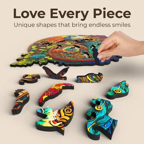 Miniatura 3 de CRAFTHUB Rompecabezas de Madera de Animales para Adultos – A3 Pavo Real Yin Yang con 127 Piezas – Rompecabezas con Formas de Animales Únicas – 10.6