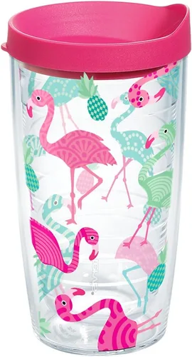 Tervis Vaso aislado de doble pared con patrón de flamenco hecho en Estados Unidos mantiene las bebidas frías y calientes, 16 onzas, clásico