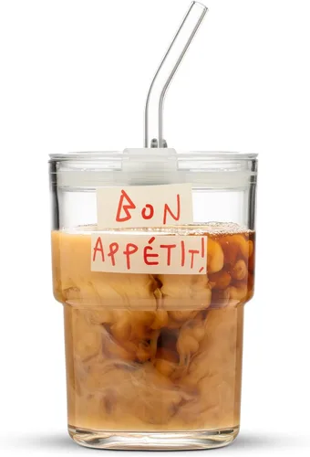 Miniatura 11 de BLUEPOLAR - Vaso de agua de vidrio de 13 oz/400 ml con popote y tapa sellada para llevar, vaso de café helado de pared gruesa, vaso de vidrio