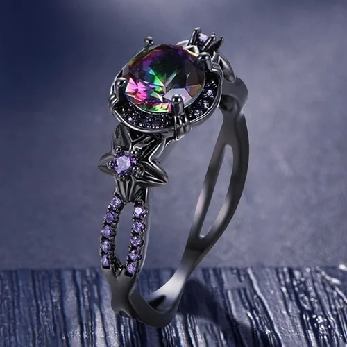 Anillo de moda con diamantes morados exquisito anillo de circonita de color negro joyería exquisita regalo de Halloween Navidad cumpleaños
