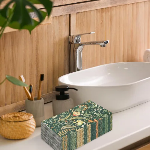 Miniatura 6 de 80 servilletas de papel desechables de flores verdes vintage, servilletas de papel desechables con plantas retro, toallas de mano para suministros