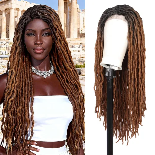 Miniatura 12 de Pelucas trenzadas de imitación sin nudos para mujer, peluca trenzada de encaje frontal, peluca trenzada con cabello de bebé, pelucas trenzadas