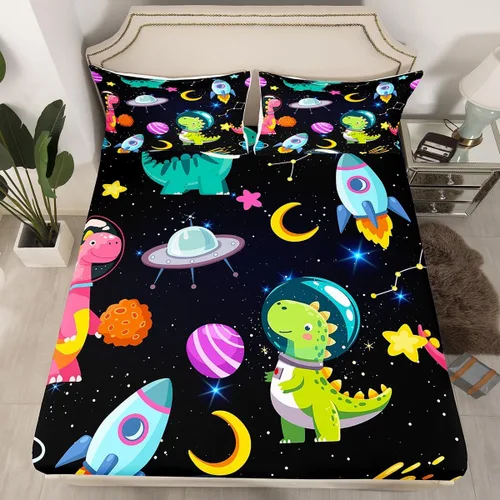 Miniatura 13 de Manfei Sábana bajera ajustable musical tamaño individual, juego de ropa de cama con estampado de notas musicales retro para niños y niñas, Marrón