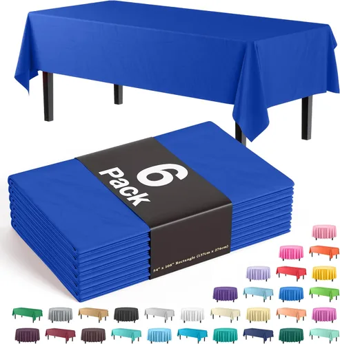 Miniatura 27 de Party Solids Paquete de 6 manteles de plástico prémium de 54 pulgadas x 108 pulgadas. Cubierta de mesa rectangular de plástico - Aqua