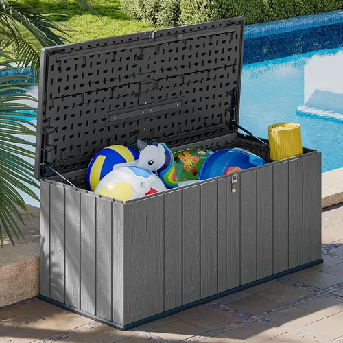 Miniatura 13 de AOXUN Cobertizo de almacenamiento horizontal de 21 pies cúbicos, caja de almacenamiento de polietileno de alta densidad para exteriores, caja