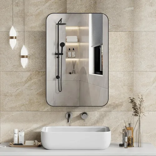 Miniatura 2 de Botiquín de baño de 24 x 16 pulgadas, color negro, botiquines de baño montados en la pared o armario con espejo empotrado, botiquines rectangulares