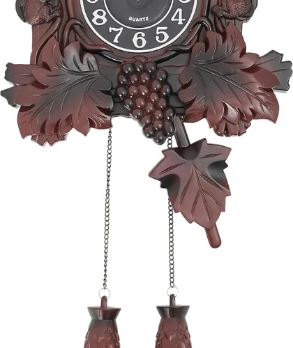 Miniatura 5 de TFCFL Reloj de pared de cuernos, movimiento de cuarzo silencioso, funciona con pilas, reloj de pared con péndulo y carillón de pájaro de cuco