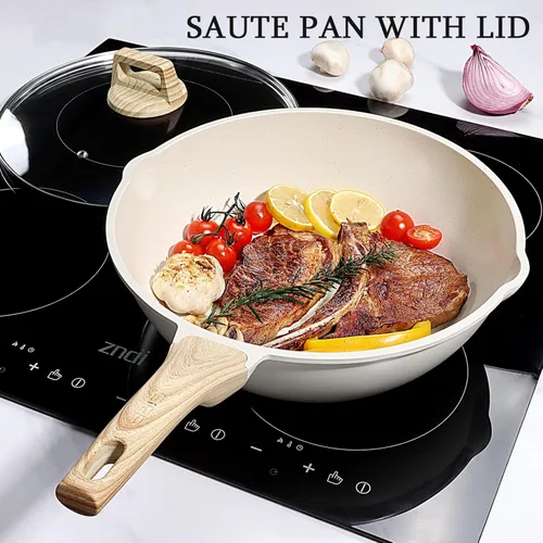 Miniatura 5 de GiPP Sartén de cerámica antiadherente para freír, sartén de 12 pulgadas con tapa, utensilios de cocina de inducción sartén antiadherente, PTFE PFOA