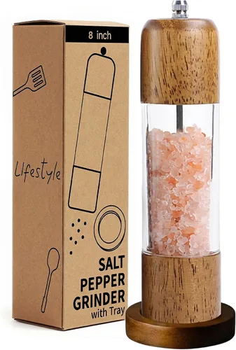 Miniatura 9 de Molinillo de sal y pimienta de madera, molinillo manual de sal acrílica prémium y molinillo de pimienta, cocteleras de madera de roble