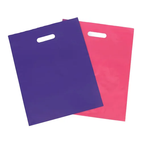 Miniatura 6 de 100 Bolsas 12x15 plástico color rosa y morado brillante para compras, con asas
