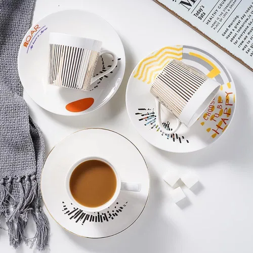 Miniatura 3 de Tazas y platillos de espejo, taza de café con reflejo de espejo, taza de café de cerámica con juego de platillo, tazas de té y platillos