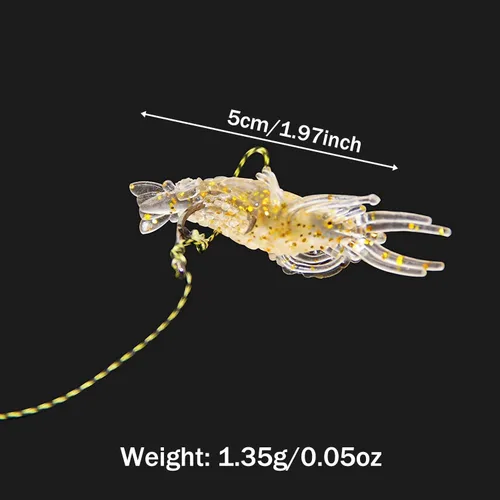 Miniatura 4 de Cebos de señuelo de camarones suaves, 20 cebo de camarón artificial, señuelos de pesca con brillo, 2.0 in, kit de gambas de gambas de silicona