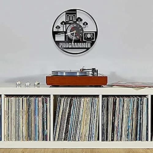 Miniatura 5 de Reloj de pared para dormitorio, programador, reloj de pared de vinilo, registro genuino, sistema de programación de computadora, retro, reloj