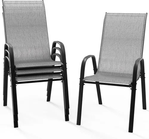 Miniatura 10 de VINGLI Juego de 2 sillas de patio – Sillas de comedor apilables para exteriores con cómodas sillas de respaldo alto y reposabrazos para césped