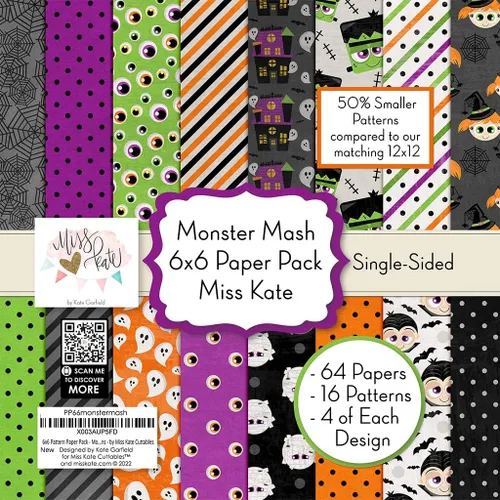 Paquete de papel con patrón de 6 x 6 pulgadas, Monster Mash, para 7 álbumes de recortes, papel especial de primera cara, colección de 6 x 6