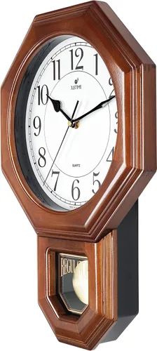 Miniatura 2 de JUSTIME Reloj de péndulo de madera maciza con carillones de estilo tradicional de escuela, con melodía de Westminster cada hora, fabricado en Taiwán
