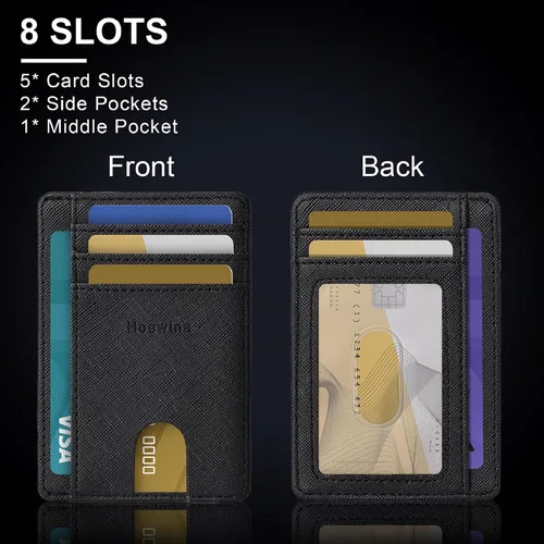 Miniatura 6 de Hoewina Cartera delgada para hombre, bolsillo frontal minimalista con bloqueo RFID, billetera de cuero delgada para tarjetas de viaje, regalos