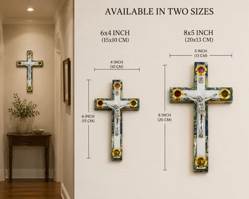 Miniatura 3 de Crucifijo de pared de cruz de madera de olivo cubierto con nácar con 4 reliquias sagradas, cruz de perla, crucifijo colgante de pared hecho