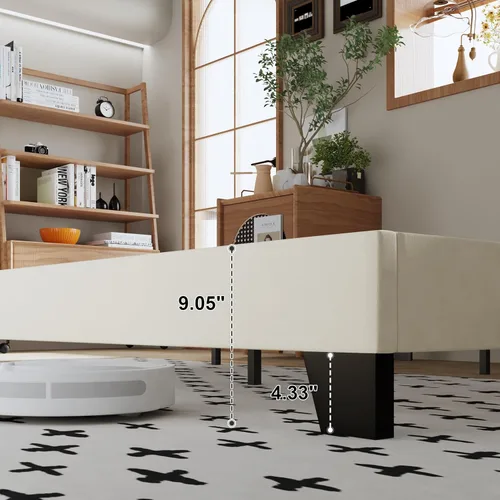 Miniatura 8 de Marco de cama tamaño completo, cama de plataforma tapizada en terciopelo con cabecera acolchada ajustable, marco resistente y listones, sin ruido