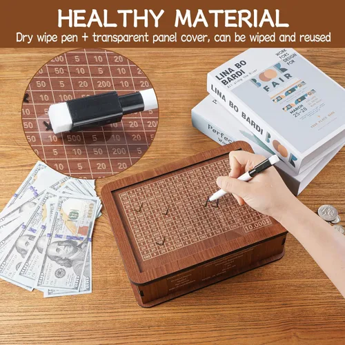 Miniatura 4 de Kakeibo - Caja de madera para ahorrar dinero, alcancía para adultos y niños, banco de monedas para niños y niñas, caja de ahorro de madera