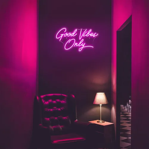 Miniatura 8 de Kavaas Letreros de neón Good Vibes Only para decoración de pared de 17.7" x 9.9" Letrero LED rosa Good Vibes Only para dormitorio, fiesta, bar